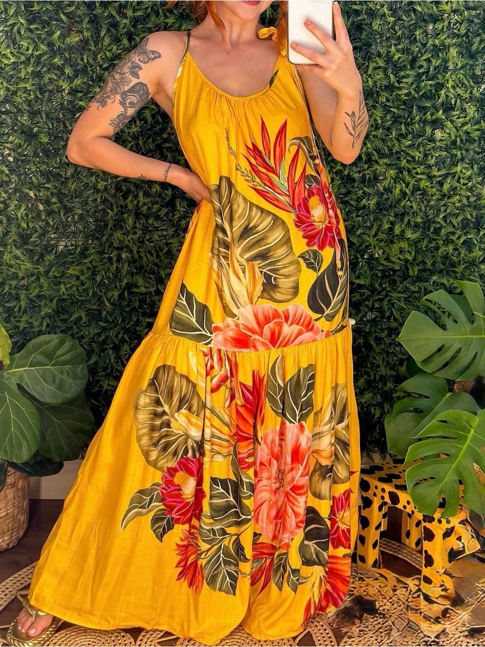 FARM Rio Yellow Solar Floral Maxi Dress Size S